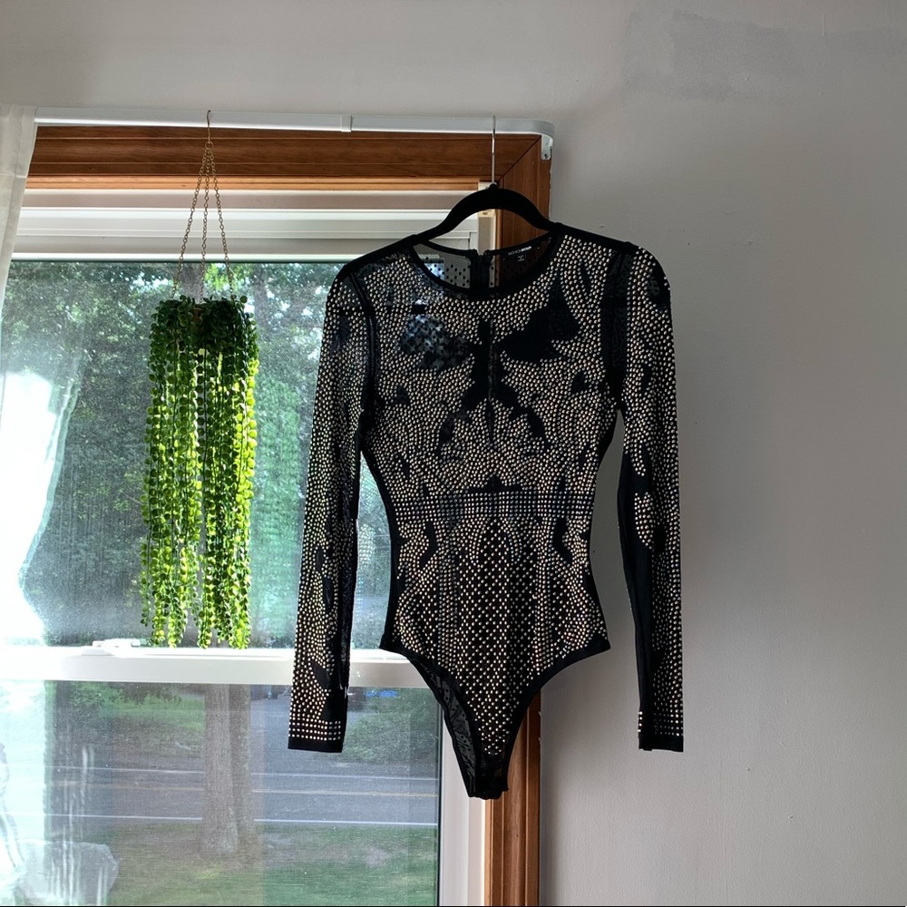 Long sleeve bedazzled bodysuit